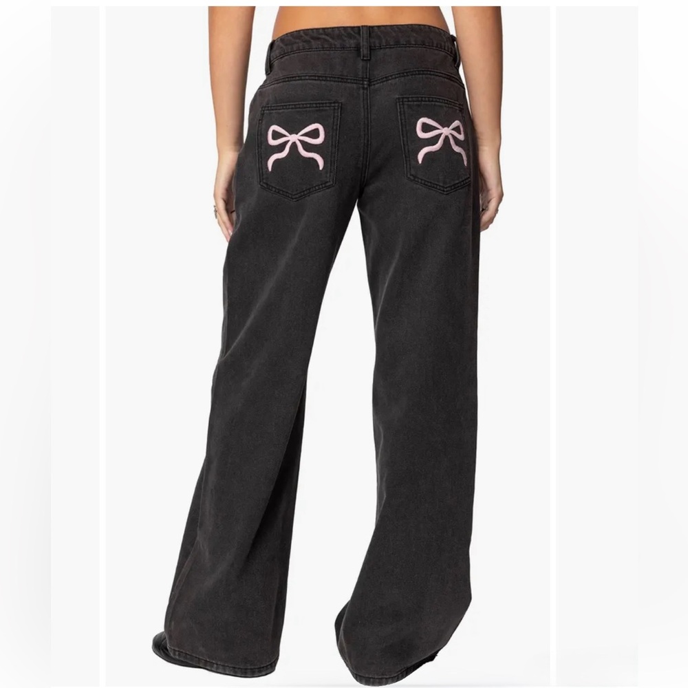 Edikted Bow Pocket Wide Leg Jeans